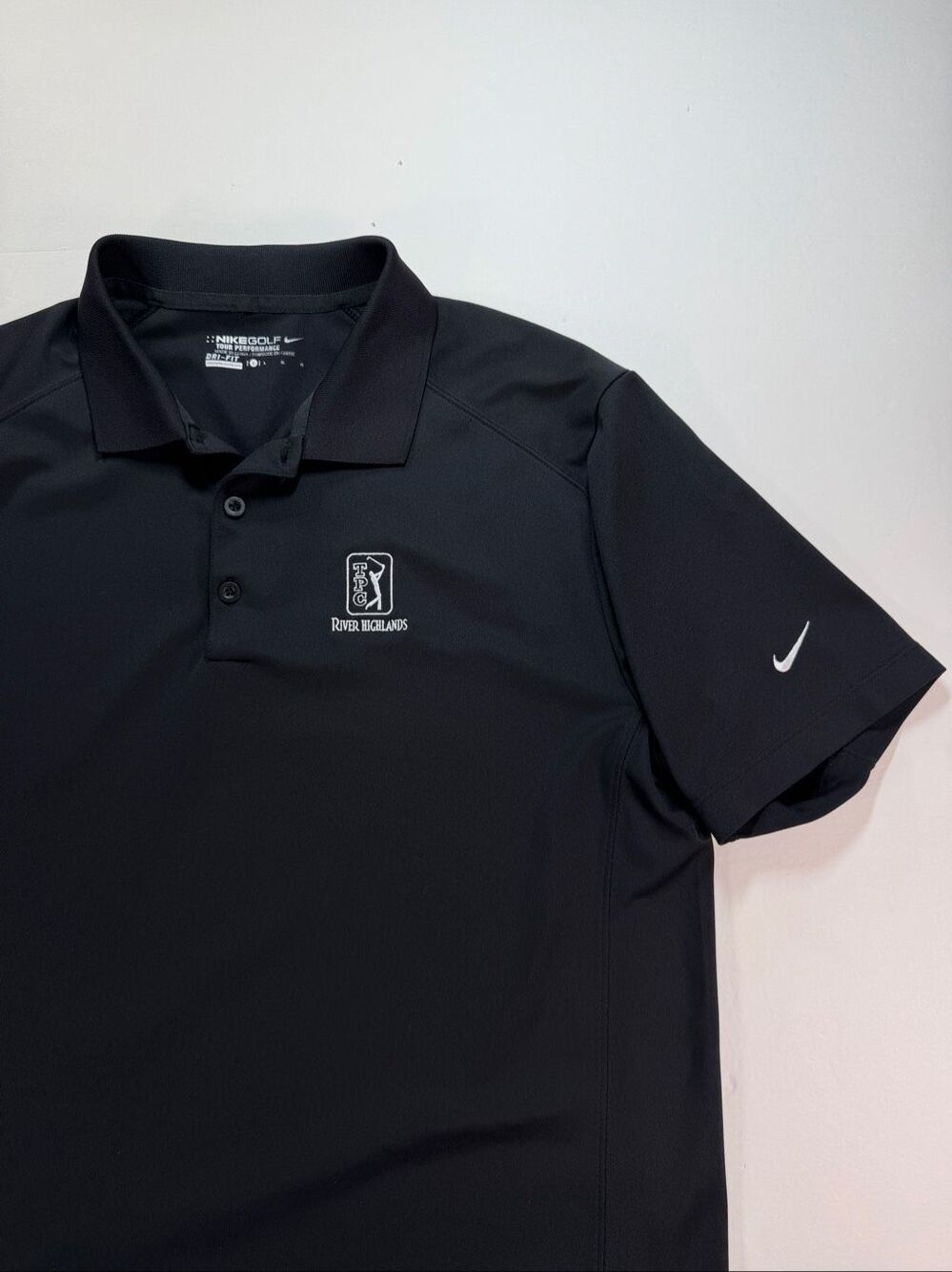 Nike Golf TPC River Highlands Polo Men Size Large Dri-FIT PGA Tour Black Shirt